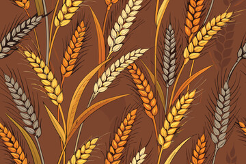 Seamless pattern of golden wheat stalks, perfect for autumn designs.