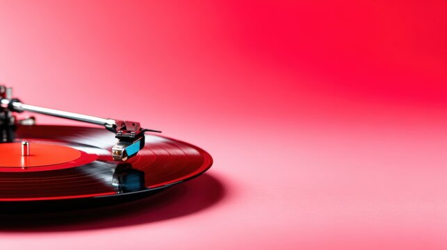 A close-up shot of a stylish turntable with a vinyl record playing, evoking nostalgia for music lovers and emphasizing the timeless charm of analog sound. Perfect for music themes.