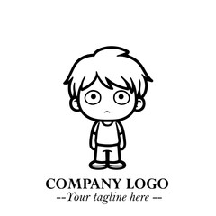 Black and White Chibi Boy Illustration with Jacket and Boots in Bold Thick Line Art Minimal Style