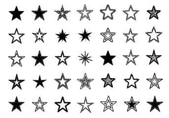 Fototapeta premium Collection of diverse hand-drawn star shapes with various textures and styles