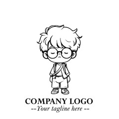 Black and White Chibi Boy Illustration with Jacket and Boots in Bold Thick Line Art Minimal Style