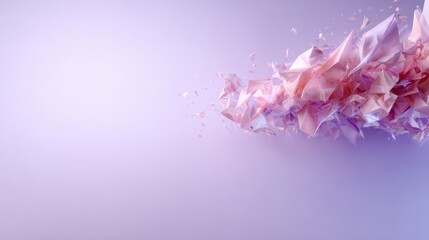 An abstract design featuring a burst of crumpled pastel pink and purple paper suggests movement and energy against a soft background, embodying creative expression and emotion.