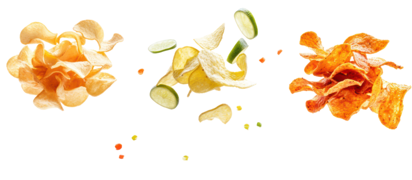 Three abstract orange and yellow flower petals floating isolated on transparent background - Powered by Adobe