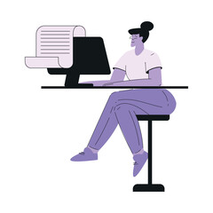 Woman Work with Text Editing and Writing Article Vector Illustration