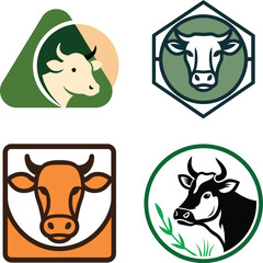 Obraz premium Colorful Cow Logo Icon Set, Dairy Farm Branding Vector Collection