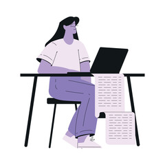 Woman Work with Text Editing and Writing Article on Laptop Vector Illustration
