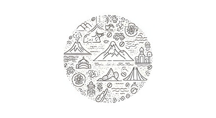 World landmarks and coffee beans design for travel and tourism branding, cafe concept