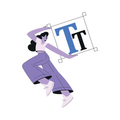 Woman Work with Text Editing and Writing Article Vector Illustration