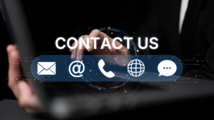 UI concept for contact us section showing icons for email, web, phone, and message. Contact and...