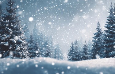 Snowy Winter Landscape with Evergreen Trees