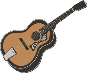 Obraz premium Vintage acoustic guitar illustration with a warm brown color scheme