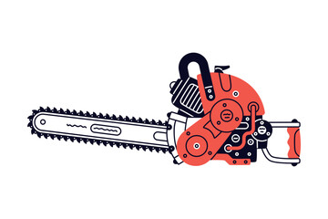 Chain Saw as Petrol Hand Tool and Equipment for Repair Work Vector Illustration