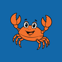 Cheerful Orange Crab Character Illustration on blue background.eps