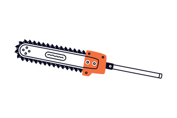 Chain Saw as Petrol Hand Tool and Equipment for Repair Work Vector Illustration