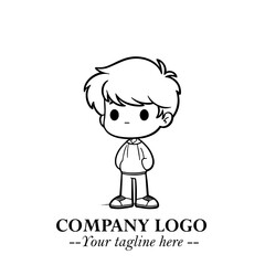Black and White Chibi Boy Illustration with Jacket and Boots in Bold Thick Line Art Minimal Style