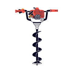 Drilling Rig as Petrol Hand Tool and Equipment for Repair Work Vector Illustration