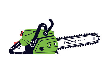 Chain Saw as Petrol Hand Tool and Equipment for Repair Work Vector Illustration