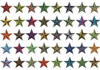 Collection of textured barn stars in various earthy tones and jewel colors