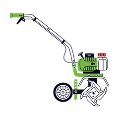 Tiller or Field Cultivator as Petrol Hand Tool and Equipment for Repair Work Vector Illustration