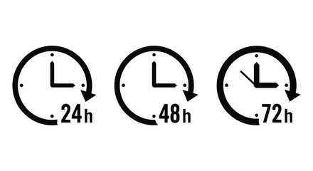 Three stylized clock icons representing 24 hours 48 hours and 72 hours time periods