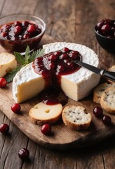 Cheese board with cranberry sauce