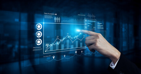 High-tech data visualization dashboard for analytics and performance tracking, including data visualization, trend, data report, and data chart. Vouch