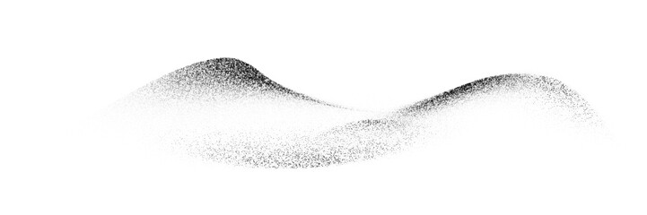Fototapeta na wymiar Grain dot wave background. Halftone mountain landscape. Abstract black and white dotted silhouette of hill range on white with soft gradient effect and stippling texture. Vector illustration.