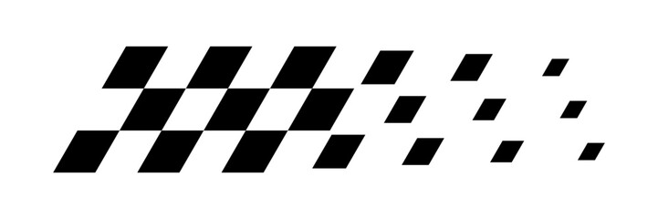 Plakat Racing flag background. Checkered flag pattern in motion with fading black squares. Dynamic speed symbol for motorsport, finish line, competition theme. Modern vector illustration.