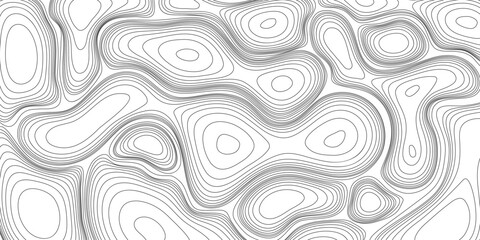 Topographic map background. Topography contour pattern. Black fine curved lines of terrain relief and elevation on white. Geometric flowing texture for digital cartography design. Vector illustration.