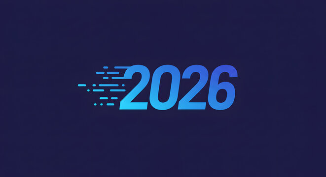 Futuristic 2026 logo design with motion effect.