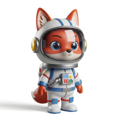 A cute cartoon fox character dressed as an astronaut in a white spacesuit and helmet, standing against a clean white background.