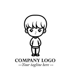 Black and White Chibi Boy Illustration with Jacket and Boots in Bold Thick Line Art Minimal Style