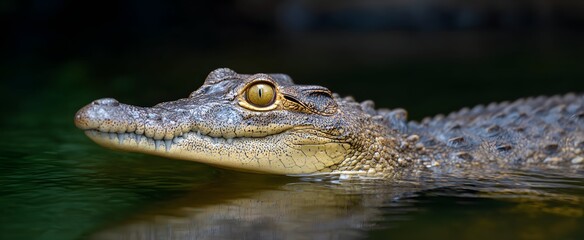 Fototapeta premium The crocodile glides like a shadow drifting lazily through the water.