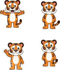 Cartoon tiger character set, cute animal illustration, kids vector art, expressive poses, friendly mascot, orange tiger, stock design, gesture pack