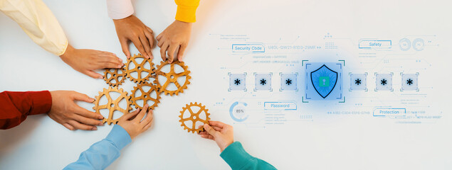 A concept of an advanced cybersecurity system. The futuristic interface shows a multi-factor authentication process using a secure password or PIN for enhanced data protection. Fermion