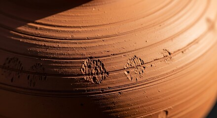Close up of textured terracotta pottery showing subtle imperfections and artisanal craftsmanship
