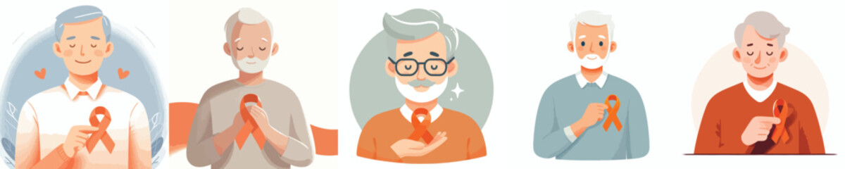 vector of a grandfather holding an orange ribbon