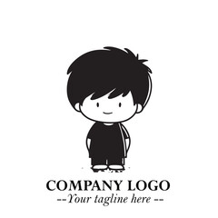 Black and White Chibi Boy Illustration with Jacket and Boots in Bold Thick Line Art Minimal Style