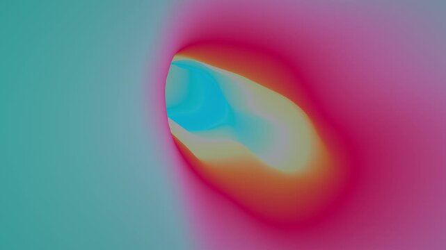 Looping 3D animation. Abstract glowing neon gradient background. Flight through the endless loose-shaped hypnotic tunnel, with twists and turns. Ambient multicolored wallpaper
