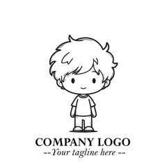 Black and White Chibi Boy Illustration with Jacket and Boots in Bold Thick Line Art Minimal Style