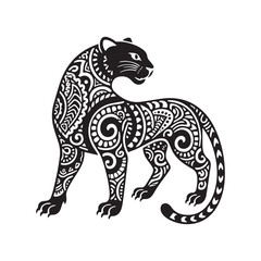 Intricate Ornamental Panther Side Profile with Filigree and Tribal Detailing. 