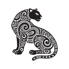 Intricate Ornamental Panther Side Profile with Filigree and Tribal Detailing. 