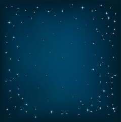 Night sky background with shining stars. Beautiful dark blue space illustration with glowing twinkling lights, starry sky, and cosmic atmosphere, for astronomy, fantasy, or dreamy night designs.