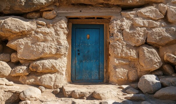 Ancient Hebrew house set in Egypt with the Passover mark on the doorframe. This historical and cultural image conveys religious significance, ideal for educational or religious content, Generative AI