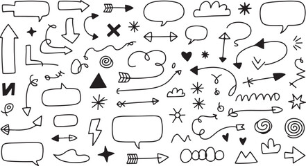 Fototapeta premium Hand drawn black vintage vector arrow set collection for decoration and design elements