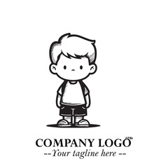 Black and White Chibi Boy Illustration with Jacket and Boots in Bold Thick Line Art Minimal Style