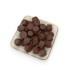 plate of chocolate candy isolated on transparent background, 3D PNG