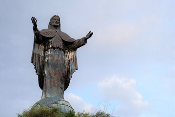 Close-up Cristo Rei of Dili Statue on the top of the hill, Timor Leste