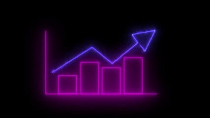 Neon glowing bar chart with upward trending arrow and data growth concept on black background abstract financial success visualization - Powered by Adobe