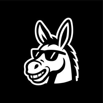 Donkey wearing sunglasess, cartoon illustration, logo, silhouette